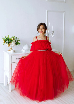 Red Tulle Flower Girl Dress Christmas Party Dress